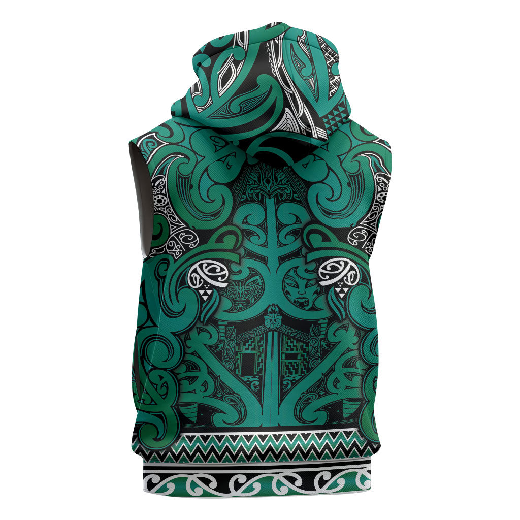 Aotearoa Iwi Ngai Tahu Sleeveless Zip Hoodie Maori Wharenui House Tribal Pattern LT9 - Polynesian Pride