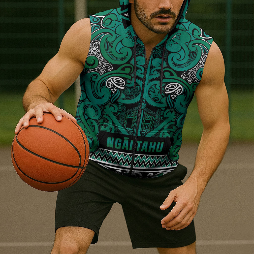 Aotearoa Iwi Ngai Tahu Sleeveless Zip Hoodie Maori Wharenui House Tribal Pattern LT9 - Polynesian Pride