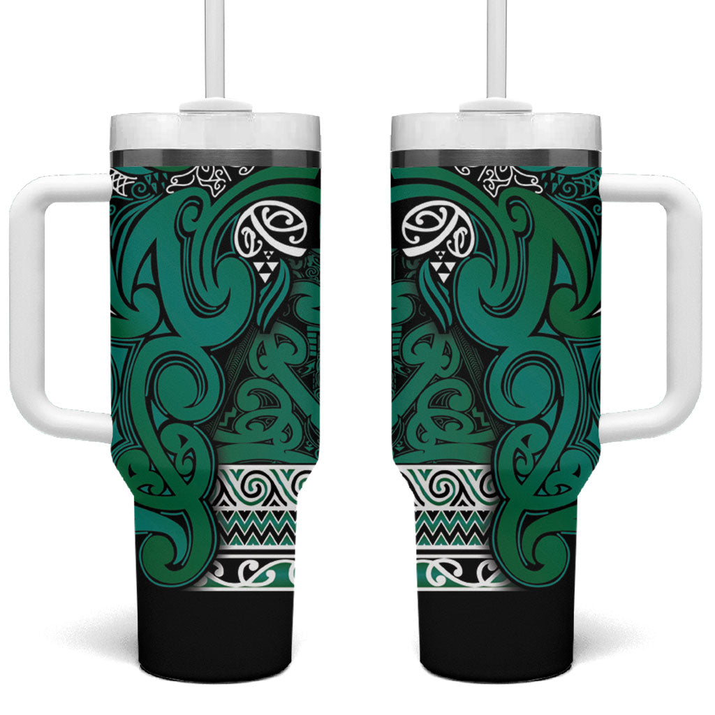 Aotearoa Iwi Ngai Tahu Tumbler With Handle Maori Wharenui House Tribal Pattern LT9 One Size: 40 oz Turquoise - Polynesian Pride