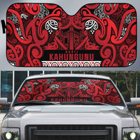 Aotearoa Iwi Ngati Kahungunu Auto Sun Shade Maori Wharenui House Tribal Pattern LT9 Dark red - Polynesian Pride