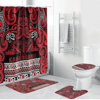 Aotearoa Iwi Ngati Kahungunu Bathroom Set Maori Wharenui House Tribal Pattern LT9 Bathroom Set (4 pcs) Dark red - Polynesian Pride