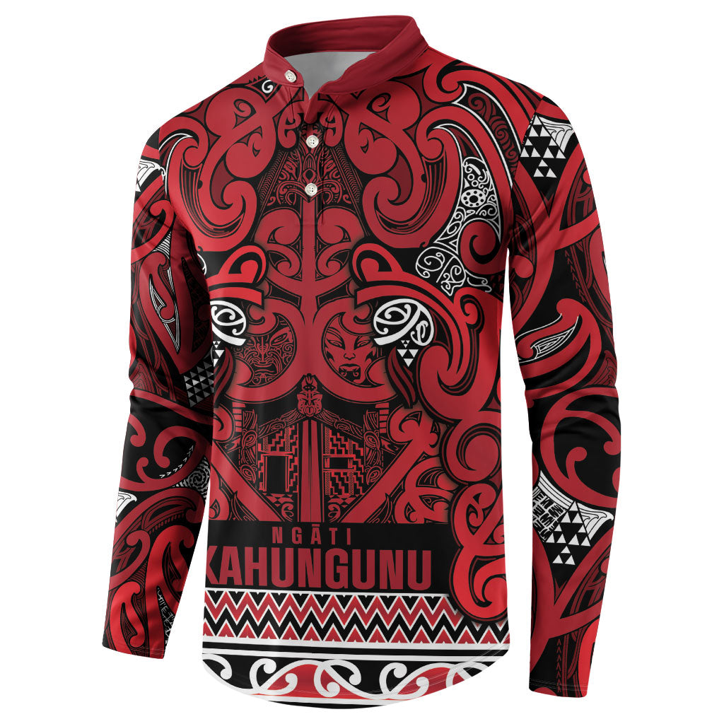 Aotearoa Iwi Ngati Kahungunu Button Sweatshirt Maori Wharenui House Tribal Pattern LT9 - Polynesian Pride