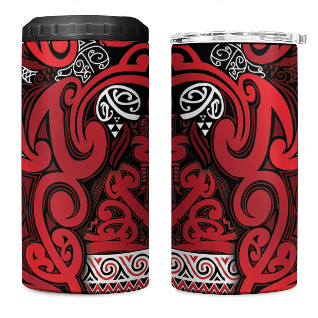 Aotearoa Iwi Ngati Kahungunu 4 in 1 Can Cooler Tumbler Maori Wharenui House Tribal Pattern LT9 One Size: 16 oz Dark red - Polynesian Pride