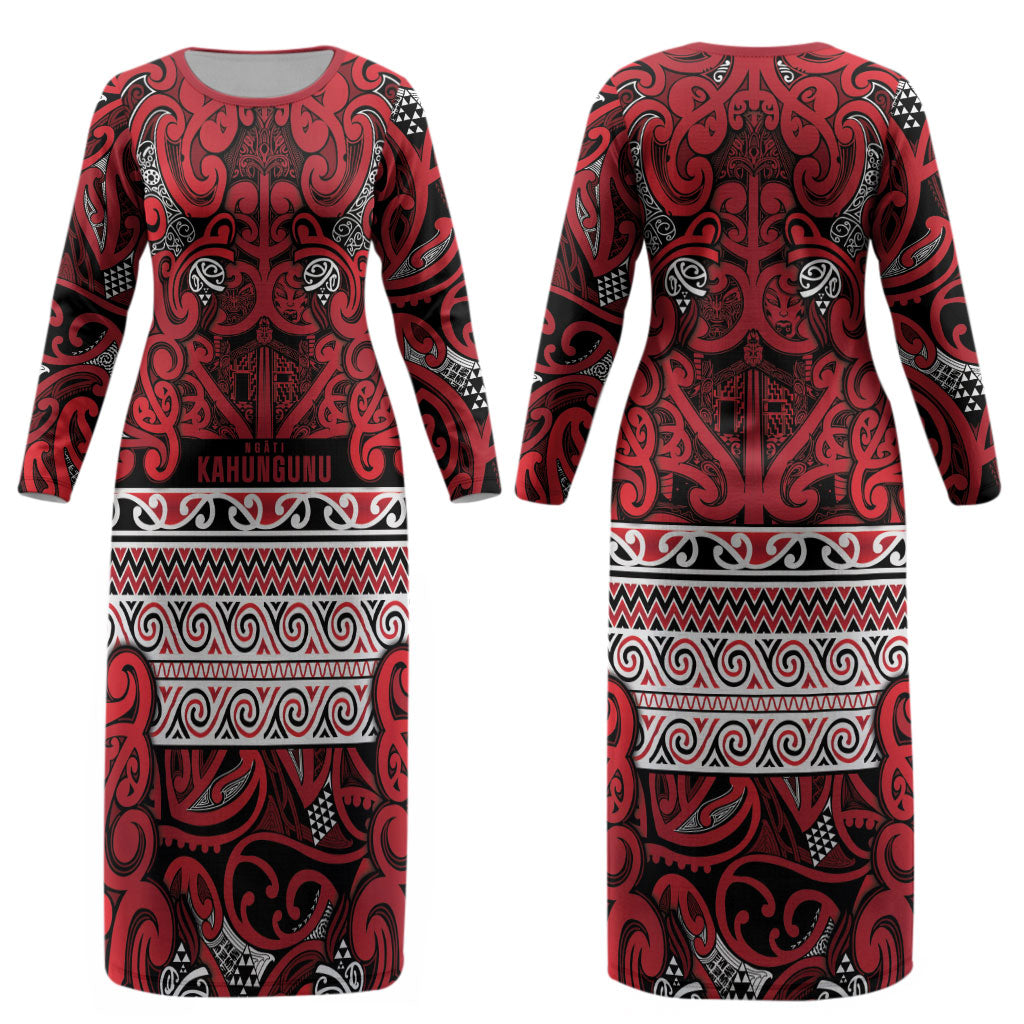 Aotearoa Iwi Ngati Kahungunu Couples Matching Long Sleeve Bodycon Dress and Hawaiian Shirt Maori Wharenui House Tribal Pattern LT9 - Polynesian Pride