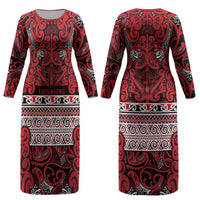 Aotearoa Iwi Ngati Kahungunu Couples Matching Long Sleeve Bodycon Dress and Hawaiian Shirt Maori Wharenui House Tribal Pattern LT9 - Polynesian Pride