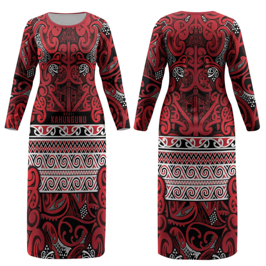 Aotearoa Iwi Ngati Kahungunu Couples Matching Long Sleeve Bodycon Dress and Long Sleeve Button Shirt Maori Wharenui House Tribal Pattern LT9 - Polynesian Pride