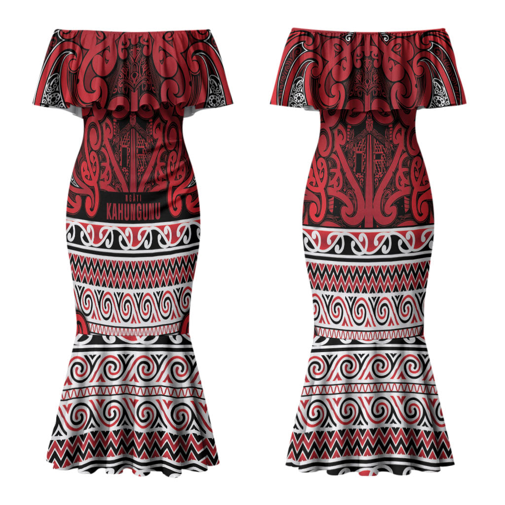Aotearoa Iwi Ngati Kahungunu Couples Matching Mermaid Dress and Long Sleeve Button Shirt Maori Wharenui House Tribal Pattern LT9 - Polynesian Pride