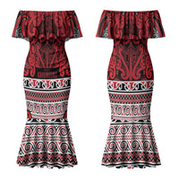 Aotearoa Iwi Ngati Kahungunu Couples Matching Mermaid Dress and Long Sleeve Button Shirt Maori Wharenui House Tribal Pattern LT9 - Polynesian Pride
