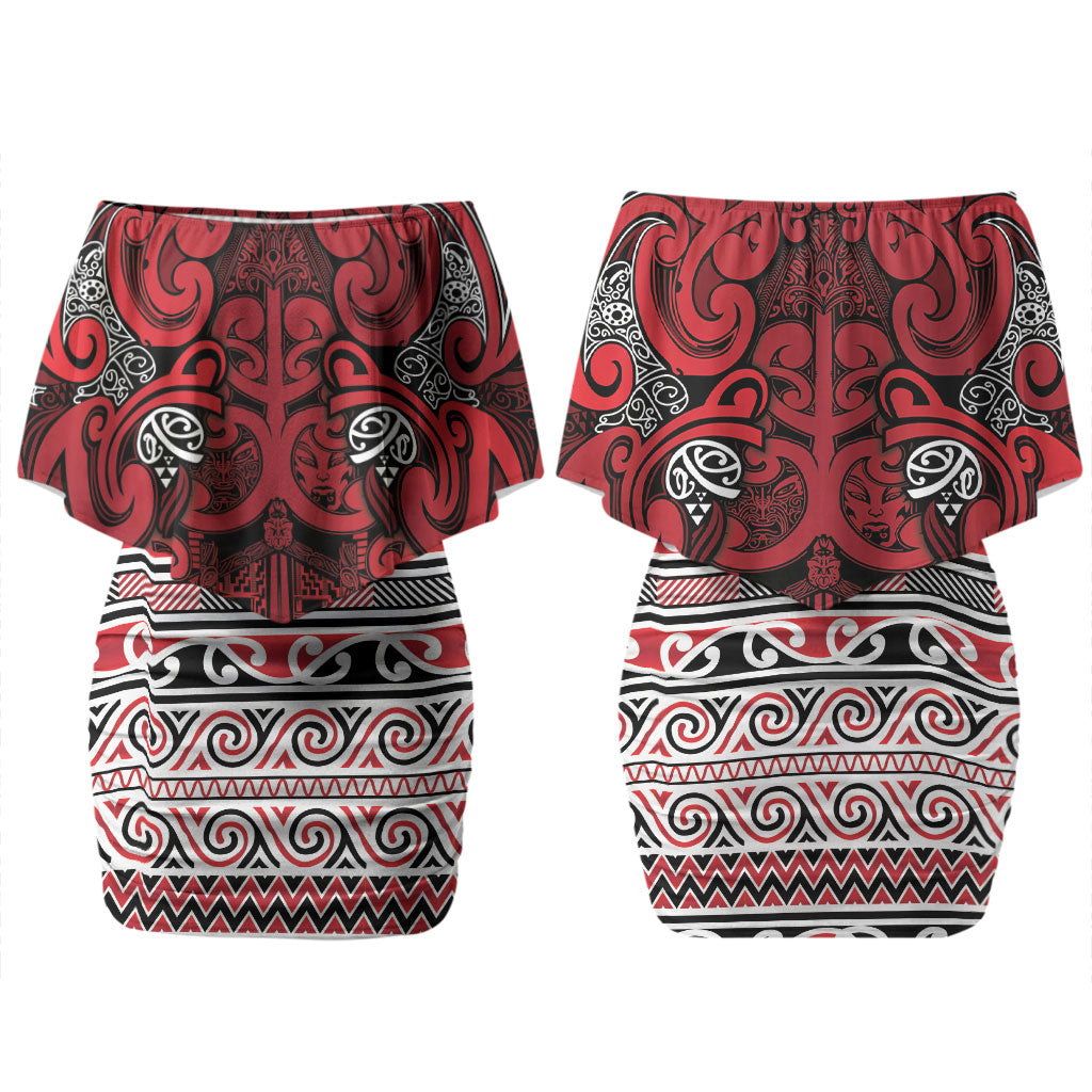 Aotearoa Iwi Ngati Kahungunu Couples Matching Off Shoulder Short Dress and Hawaiian Shirt Maori Wharenui House Tribal Pattern LT9 - Polynesian Pride