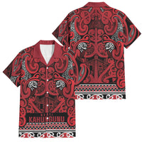 Aotearoa Iwi Ngati Kahungunu Family Matching Long Sleeve Bodycon Dress and Hawaiian Shirt Maori Wharenui House Tribal Pattern LT9 Dad's Shirt - Short Sleeve Dark red - Polynesian Pride