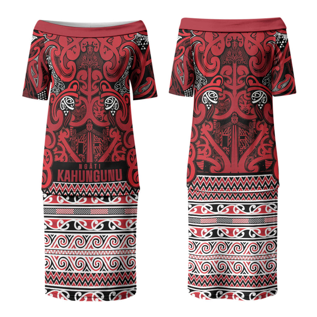 Aotearoa Iwi Ngati Kahungunu Family Matching Puletasi and Hawaiian Shirt Maori Wharenui House Tribal Pattern LT9 Mom's Dress Dark red - Polynesian Pride