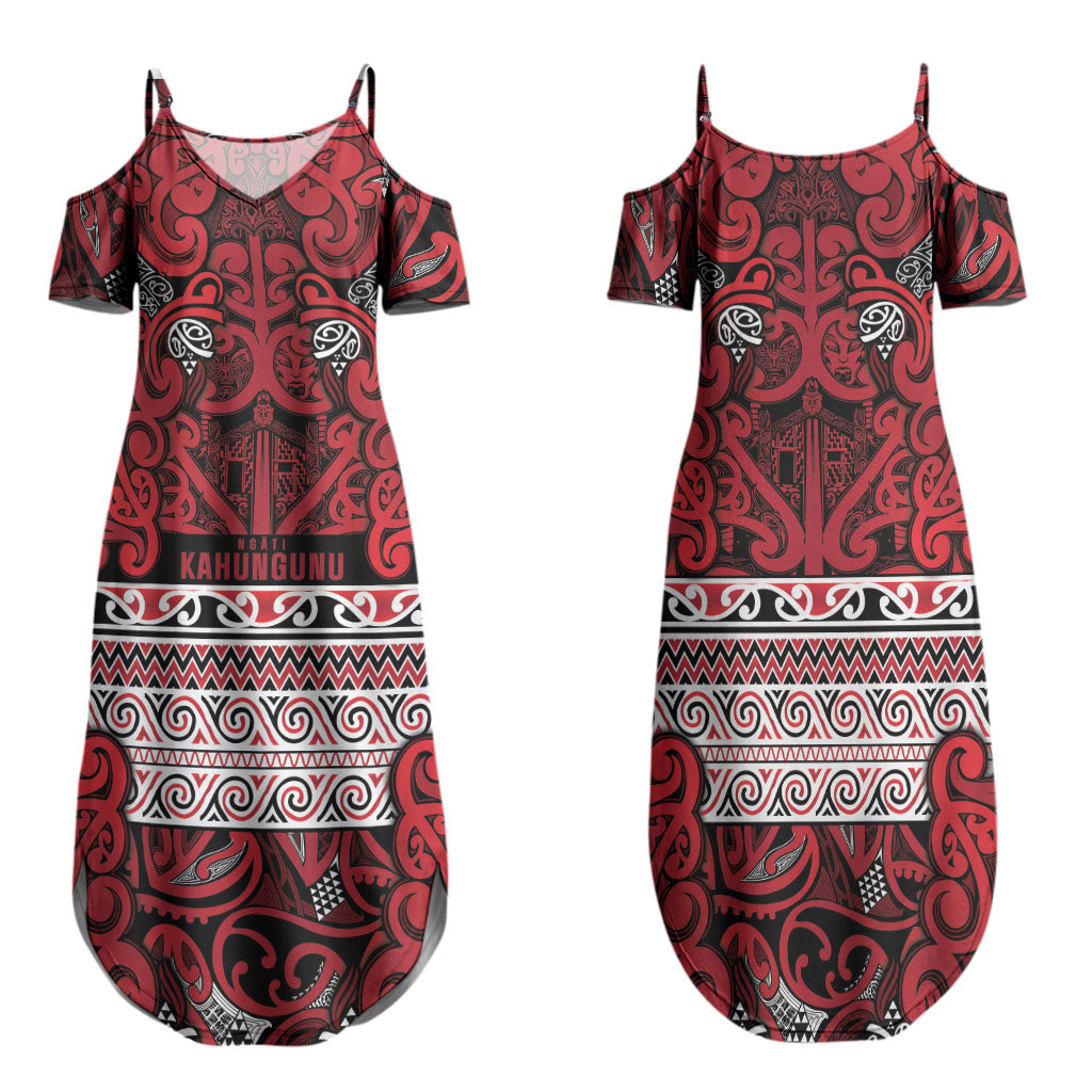 Aotearoa Iwi Ngati Kahungunu Family Matching Summer Maxi Dress and Hawaiian Shirt Maori Wharenui House Tribal Pattern LT9 Mom's Dress Dark red - Polynesian Pride