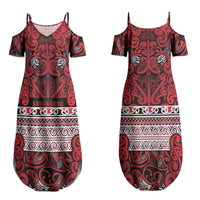 Aotearoa Iwi Ngati Kahungunu Family Matching Summer Maxi Dress and Hawaiian Shirt Maori Wharenui House Tribal Pattern LT9 Mom's Dress Dark red - Polynesian Pride