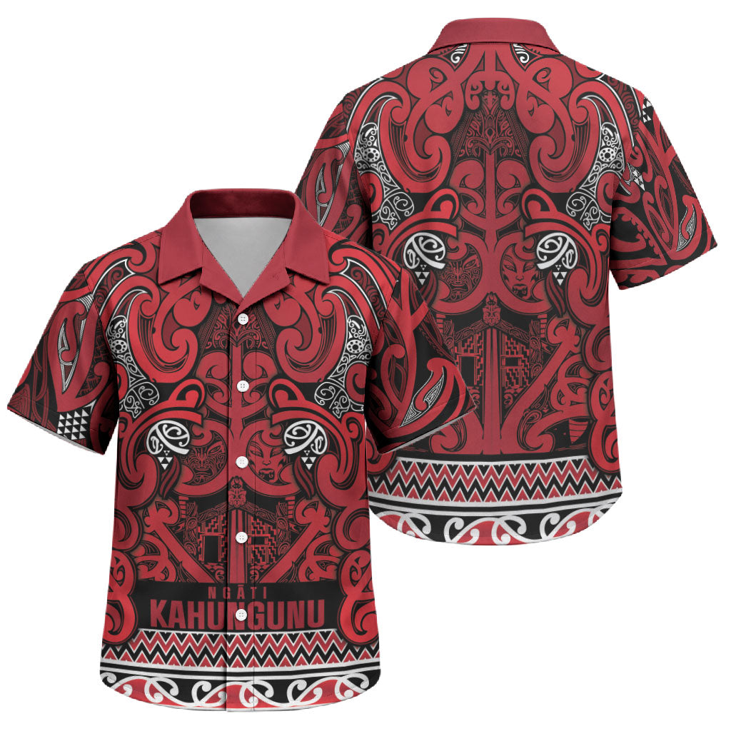 Aotearoa Iwi Ngati Kahungunu Family Matching Summer Maxi Dress and Hawaiian Shirt Maori Wharenui House Tribal Pattern LT9 Son's Shirt Dark red - Polynesian Pride