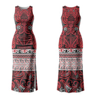Aotearoa Iwi Ngati Kahungunu Family Matching Tank Maxi Dress and Hawaiian Shirt Maori Wharenui House Tribal Pattern LT9 Mom's Dress Dark red - Polynesian Pride