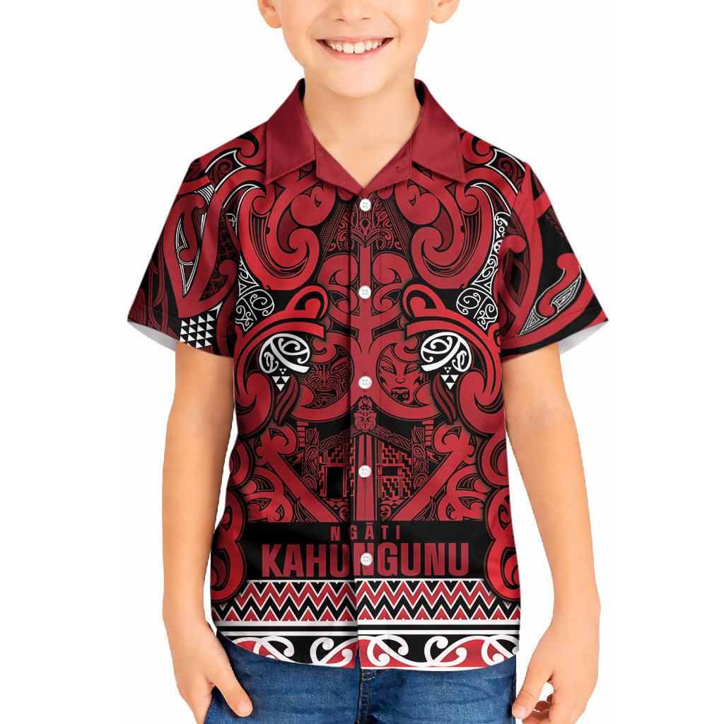 Aotearoa Iwi Ngati Kahungunu Kid Hawaiian Shirt Maori Wharenui House Tribal Pattern LT9 Kid Dark red - Polynesian Pride