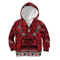 Aotearoa Iwi Ngati Kahungunu Kid Hoodie Maori Wharenui House Tribal Pattern LT9 Zip Hoodie Dark red - Polynesian Pride