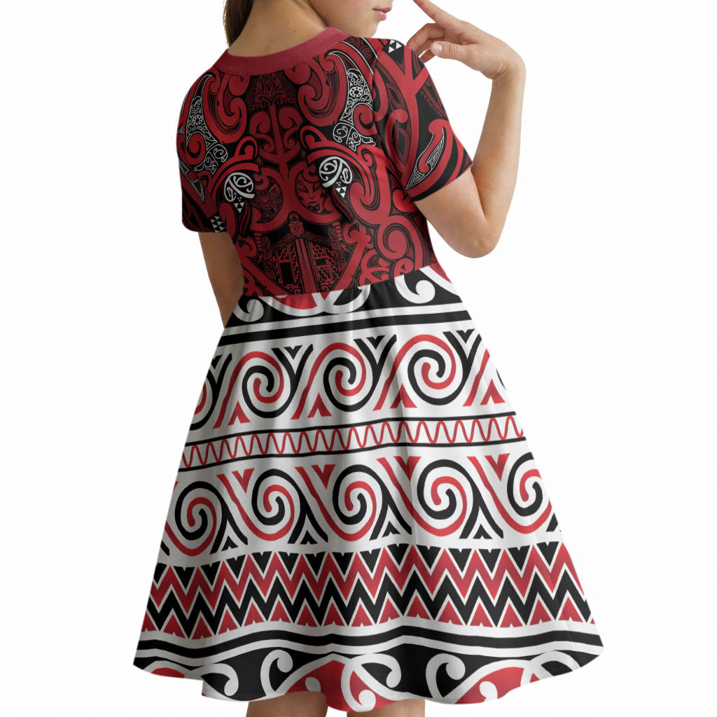 Aotearoa Iwi Ngati Kahungunu Kid Short Sleeve Dress Maori Wharenui House Tribal Pattern LT9 - Polynesian Pride