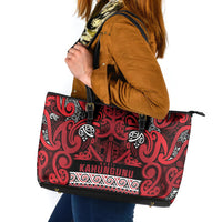 Aotearoa Iwi Ngati Kahungunu Leather Tote Bag Maori Wharenui House Tribal Pattern LT9 Dark red - Polynesian Pride