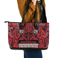 Aotearoa Iwi Ngati Kahungunu Leather Tote Bag Maori Wharenui House Tribal Pattern LT9 - Polynesian Pride