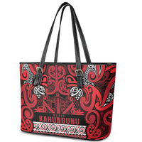 Aotearoa Iwi Ngati Kahungunu Leather Tote Bag Maori Wharenui House Tribal Pattern LT9 - Polynesian Pride