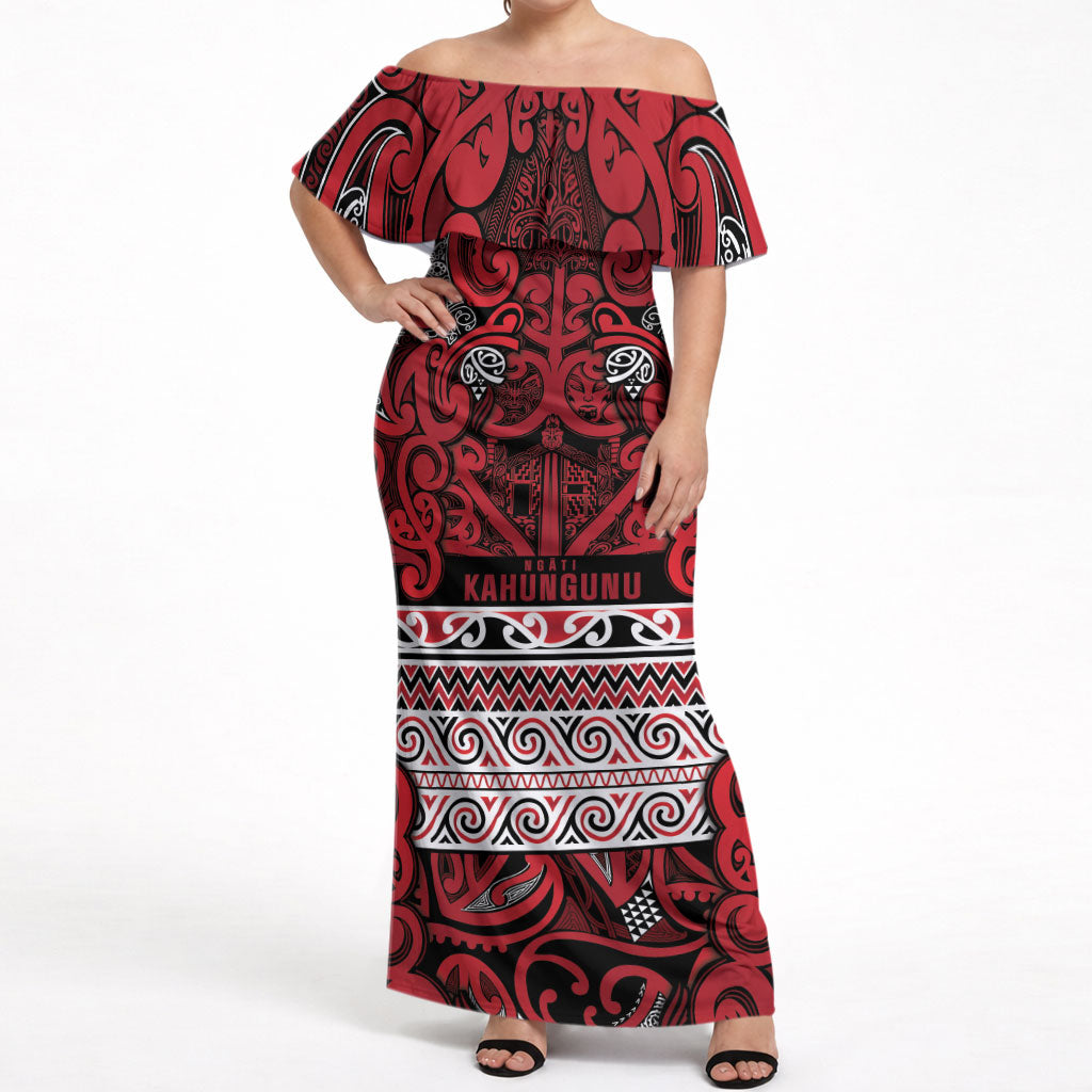 Aotearoa Iwi Ngati Kahungunu Off Shoulder Maxi Dress Maori Wharenui House Tribal Pattern LT9 Women Dark red - Polynesian Pride