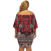 Aotearoa Iwi Ngati Kahungunu Off Shoulder Short Dress Maori Wharenui House Tribal Pattern LT9 - Polynesian Pride