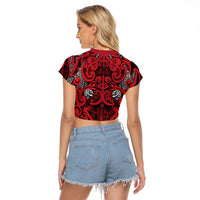 Aotearoa Iwi Ngati Kahungunu Raglan Cropped T Shirt Maori Wharenui House Tribal Pattern LT9 - Polynesian Pride