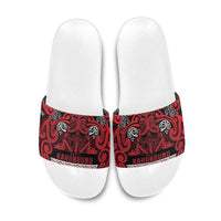 Aotearoa Iwi Ngati Kahungunu Slide Sandals Maori Wharenui House Tribal Pattern LT9 Dark red - Polynesian Pride