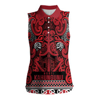 Aotearoa Iwi Ngati Kahungunu Women Sleeveless Polo Shirt Maori Wharenui House Tribal Pattern LT9 Female Dark red - Polynesian Pride