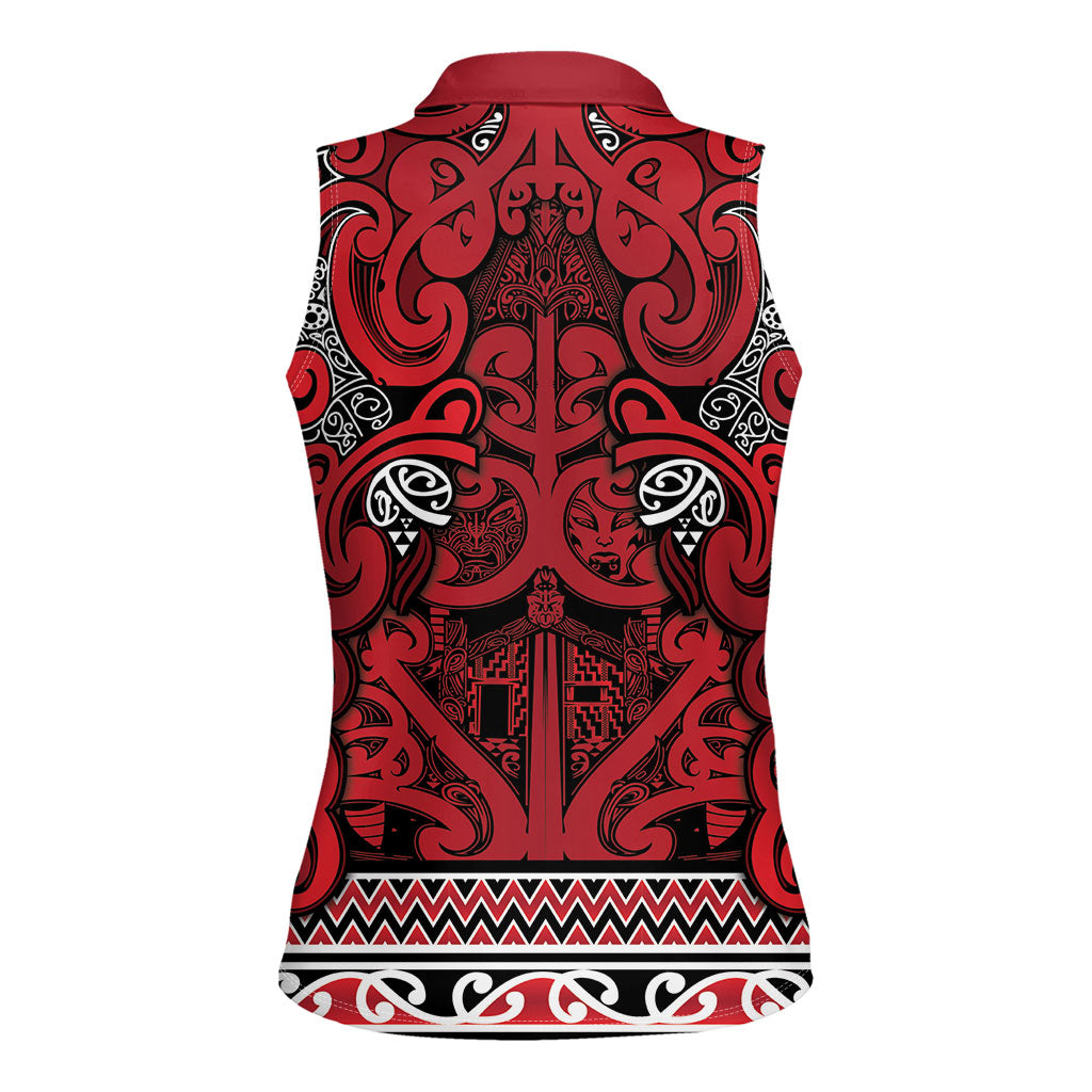 Aotearoa Iwi Ngati Kahungunu Women Sleeveless Polo Shirt Maori Wharenui House Tribal Pattern LT9 - Polynesian Pride