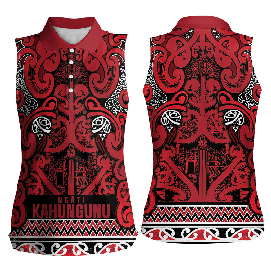Aotearoa Iwi Ngati Kahungunu Women Sleeveless Polo Shirt Maori Wharenui House Tribal Pattern LT9 - Polynesian Pride