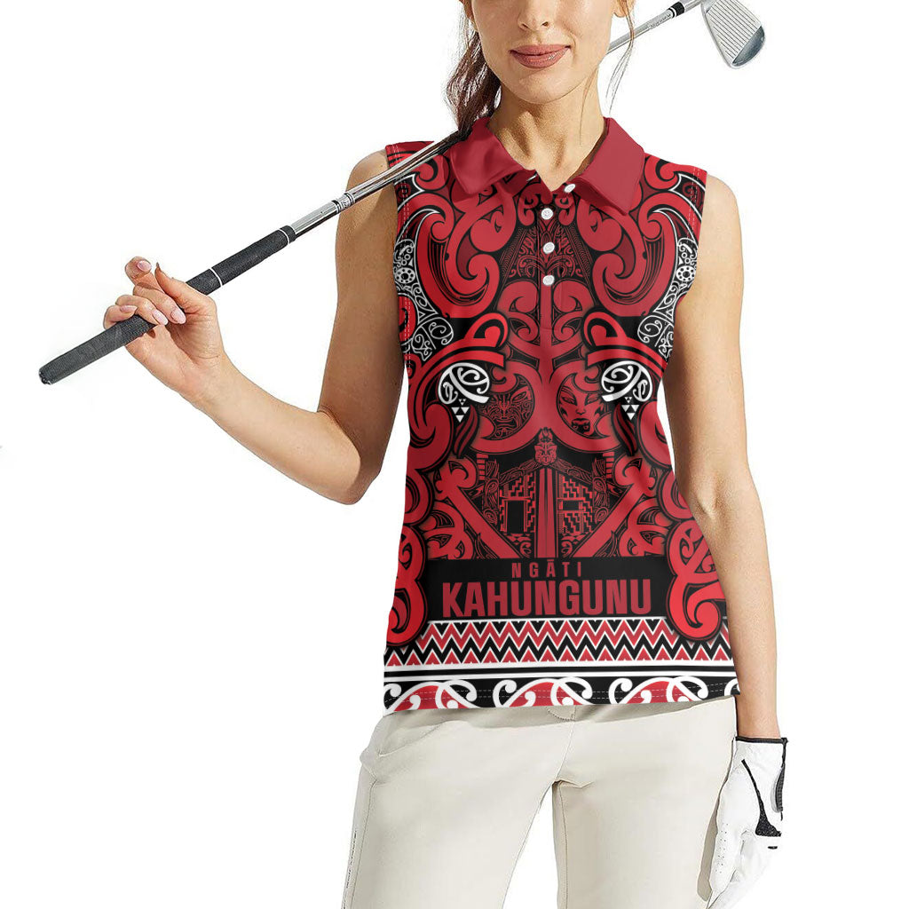 Aotearoa Iwi Ngati Kahungunu Women Sleeveless Polo Shirt Maori Wharenui House Tribal Pattern LT9 - Polynesian Pride