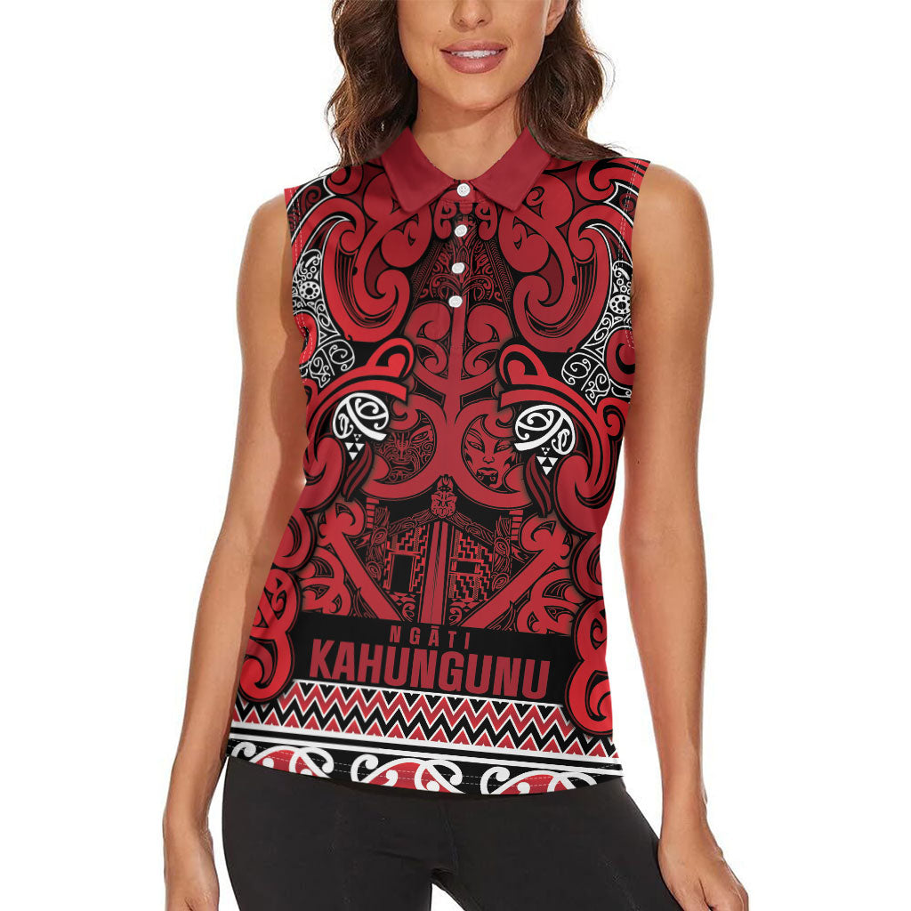 Aotearoa Iwi Ngati Kahungunu Women Sleeveless Polo Shirt Maori Wharenui House Tribal Pattern LT9 - Polynesian Pride