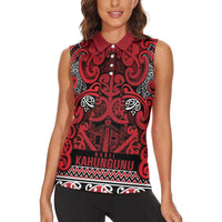 Aotearoa Iwi Ngati Kahungunu Women Sleeveless Polo Shirt Maori Wharenui House Tribal Pattern LT9 - Polynesian Pride