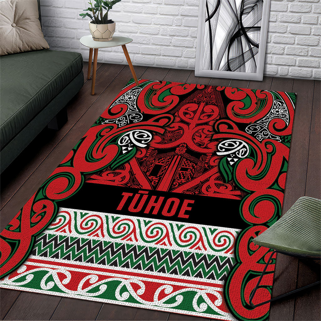 Aotearoa Iwi Tuhoe Area Rug Maori Wharenui House Tribal Pattern LT9 Green Red - Polynesian Pride