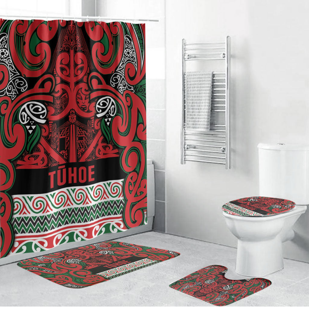 Aotearoa Iwi Tuhoe Bathroom Set Maori Wharenui House Tribal Pattern LT9 Bathroom Set (4 pcs) Green Red - Polynesian Pride