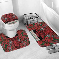 Aotearoa Iwi Tuhoe Bathroom Set Maori Wharenui House Tribal Pattern LT9 Mat Set Only (3 pcs) One Size Green Red - Polynesian Pride