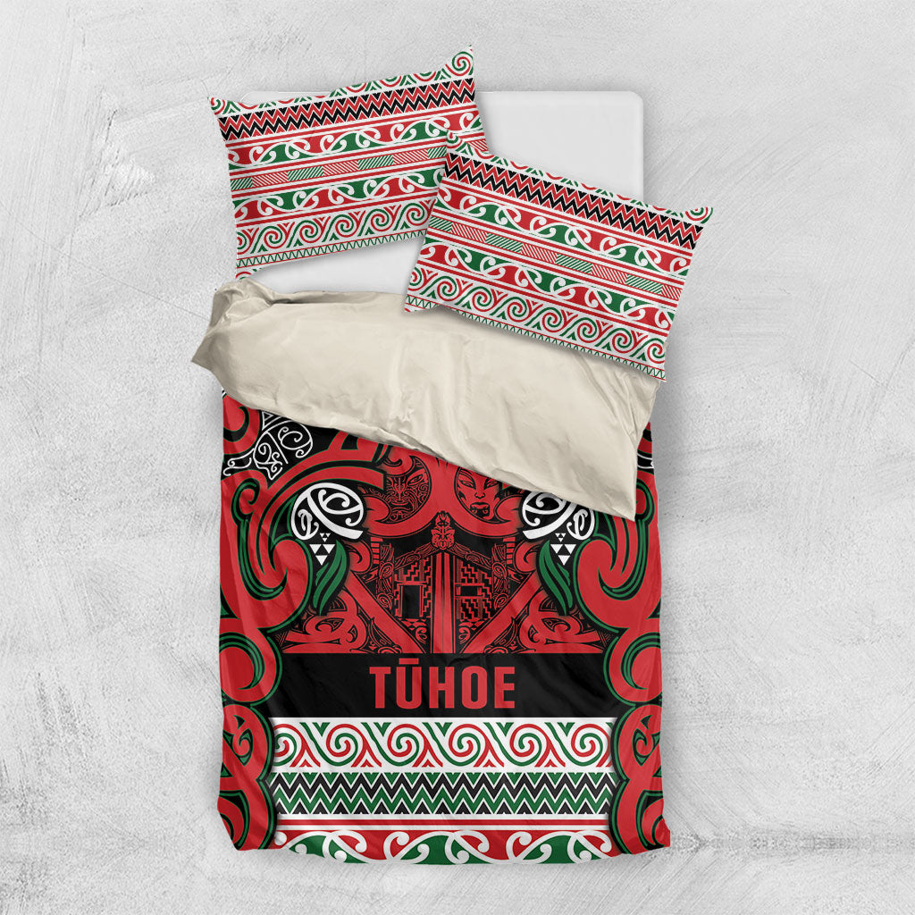 Aotearoa Iwi Tuhoe Bedding Set Maori Wharenui House Tribal Pattern LT9 US Twin 172cm x 218cm Green Red - Polynesian Pride