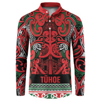 Aotearoa Iwi Tuhoe Button Sweatshirt Maori Wharenui House Tribal Pattern LT9 Green Red - Polynesian Pride