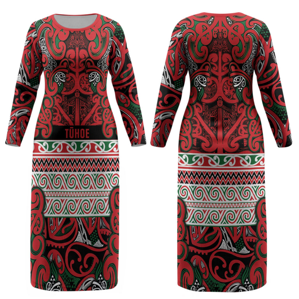 Aotearoa Iwi Tuhoe Couples Matching Long Sleeve Bodycon Dress and Long Sleeve Button Shirt Maori Wharenui House Tribal Pattern LT9 - Polynesian Pride