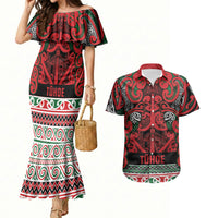 Aotearoa Iwi Tuhoe Couples Matching Mermaid Dress and Hawaiian Shirt Maori Wharenui House Tribal Pattern LT9 Green Red - Polynesian Pride