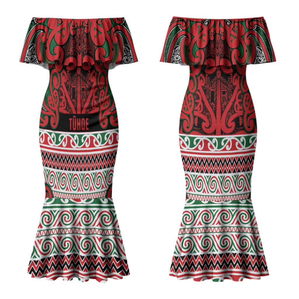 Aotearoa Iwi Tuhoe Couples Matching Mermaid Dress and Hawaiian Shirt Maori Wharenui House Tribal Pattern LT9 - Polynesian Pride