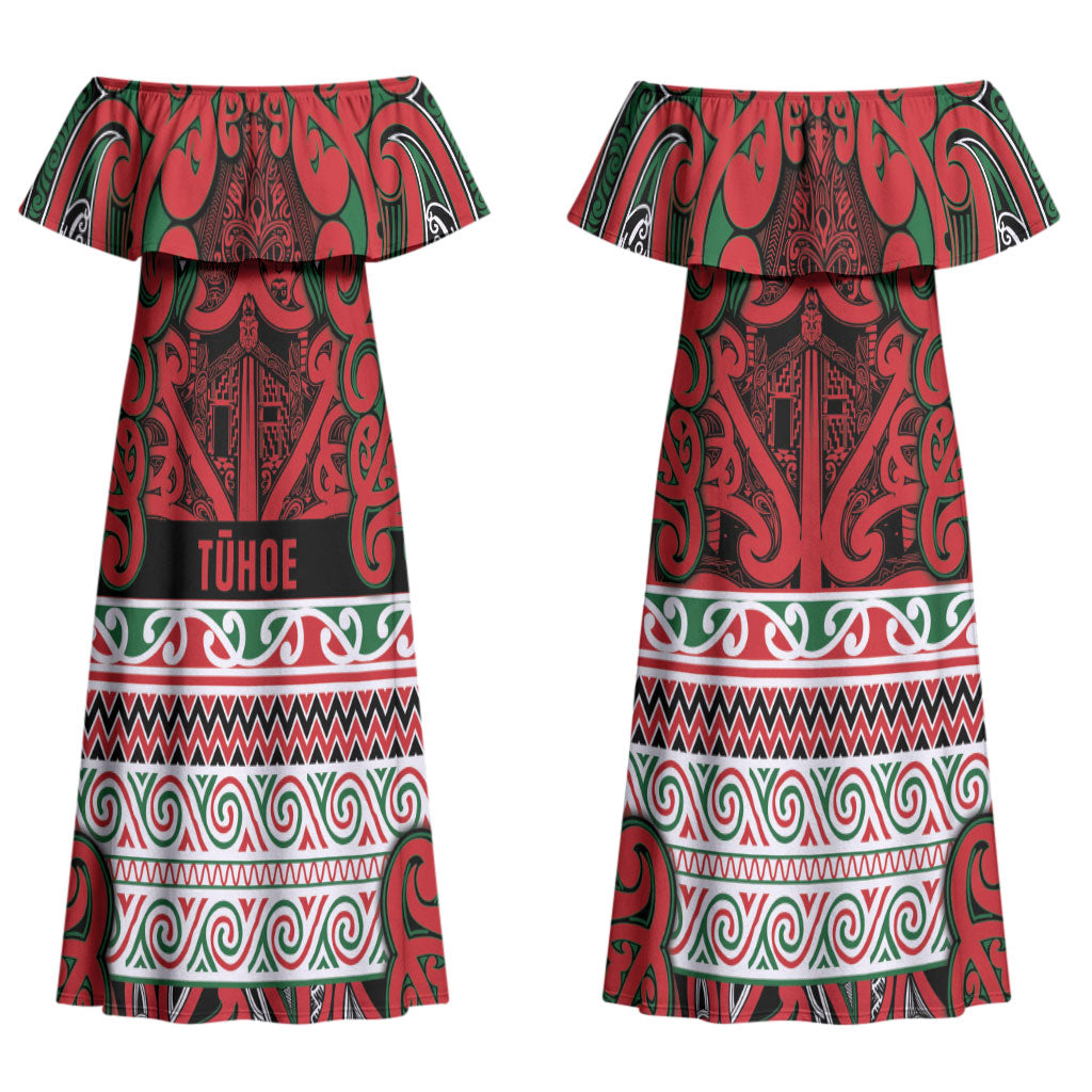 Aotearoa Iwi Tuhoe Couples Matching Off Shoulder Maxi Dress and Hawaiian Shirt Maori Wharenui House Tribal Pattern LT9 - Polynesian Pride