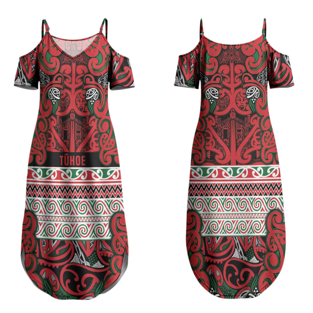 Aotearoa Iwi Tuhoe Couples Matching Summer Maxi Dress and Long Sleeve Button Shirt Maori Wharenui House Tribal Pattern LT9 - Polynesian Pride
