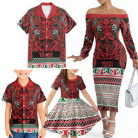 Aotearoa Iwi Tuhoe Family Matching Off The Shoulder Long Sleeve Dress and Hawaiian Shirt Maori Wharenui House Tribal Pattern LT9 - Polynesian Pride