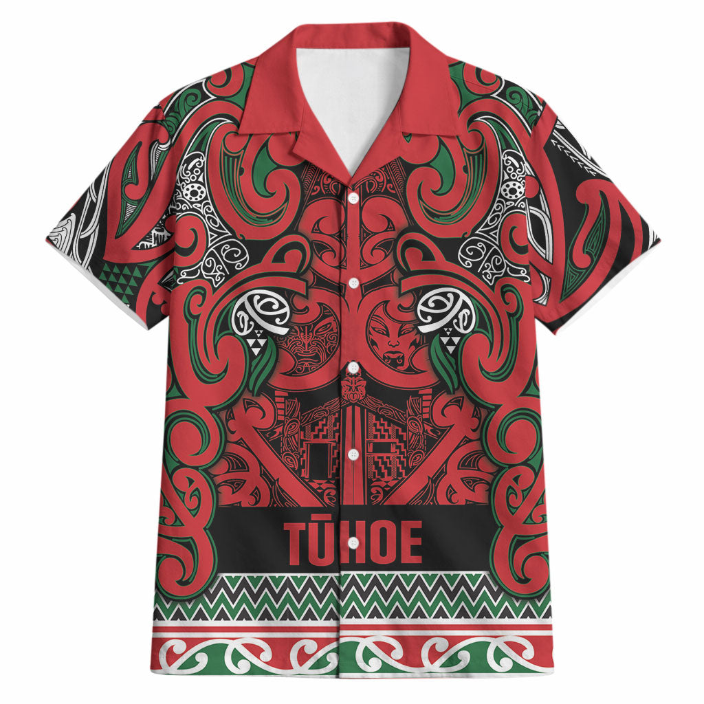 Aotearoa Iwi Tuhoe Hawaiian Shirt Maori Wharenui House Tribal Pattern LT9 Green Red - Polynesian Pride