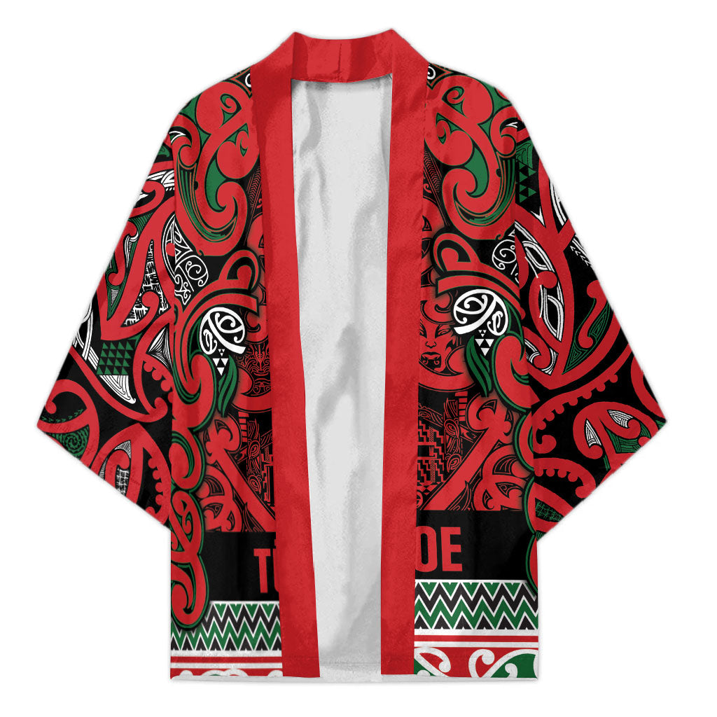 Aotearoa Iwi Tuhoe Kimono Maori Wharenui House Tribal Pattern LT9 Unisex Green Red - Polynesian Pride