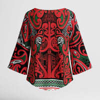Aotearoa Iwi Tuhoe Kimono Sleeve Blouse Maori Wharenui House Tribal Pattern LT9 - Polynesian Pride