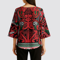 Aotearoa Iwi Tuhoe Kimono Sleeve Blouse Maori Wharenui House Tribal Pattern LT9 - Polynesian Pride